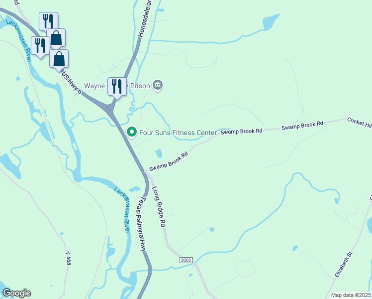 map of restaurants, bars, coffee shops, grocery stores, and more near 43 Swamp Brook Road in Hawley