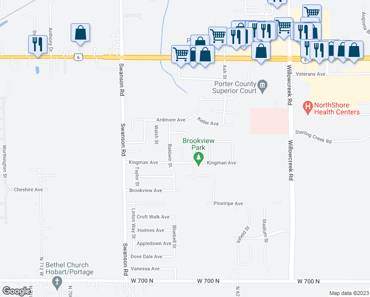 map of restaurants, bars, coffee shops, grocery stores, and more near 3707 Britney Avenue in Portage