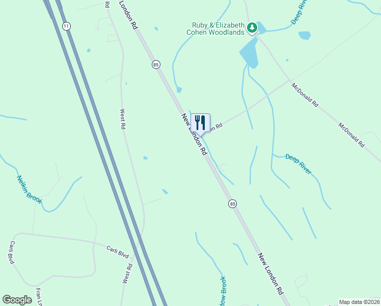 map of restaurants, bars, coffee shops, grocery stores, and more near 338 New London Road in Colchester