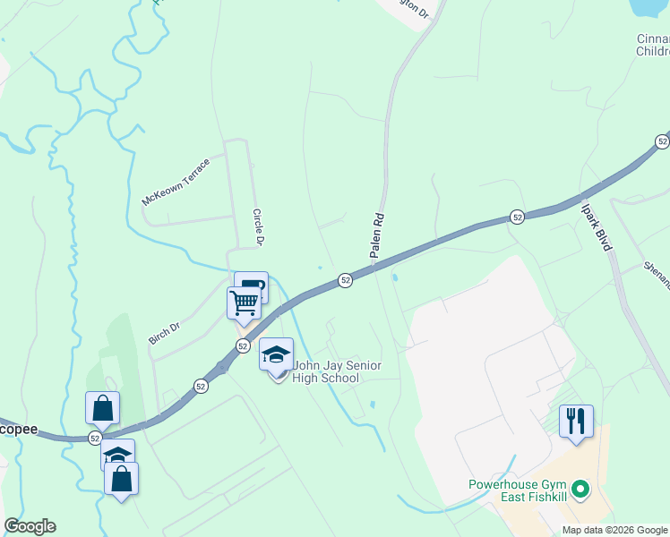 map of restaurants, bars, coffee shops, grocery stores, and more near 1 Roundhill Road in Hopewell Junction
