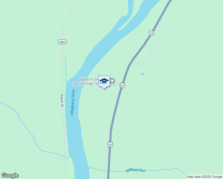 map of restaurants, bars, coffee shops, grocery stores, and more near 22381 U.S. 62 in Tionesta