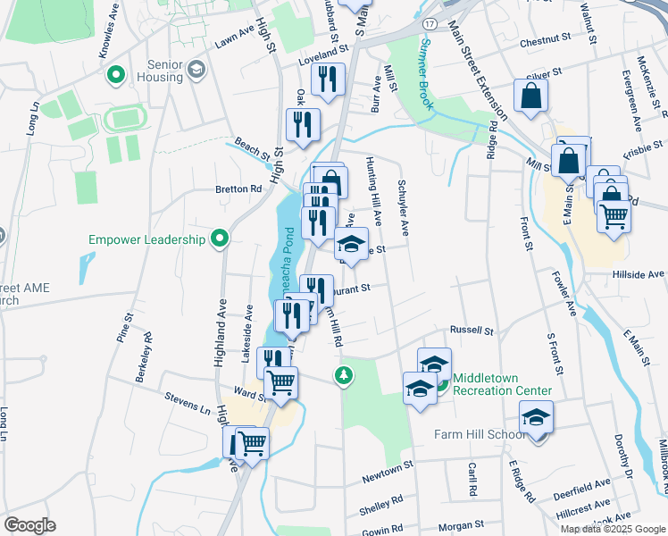 map of restaurants, bars, coffee shops, grocery stores, and more near in Middletown