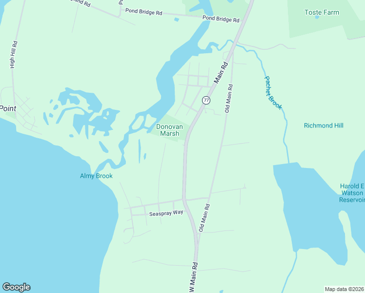 map of restaurants, bars, coffee shops, grocery stores, and more near 51 West Main Road in Little Compton