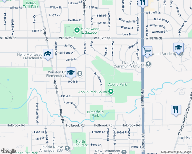 map of restaurants, bars, coffee shops, grocery stores, and more near 18929 Jodi Terrace in Homewood