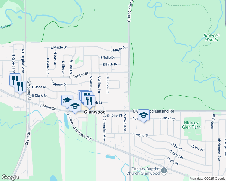 map of restaurants, bars, coffee shops, grocery stores, and more near 27 South Spruce Lane in Glenwood