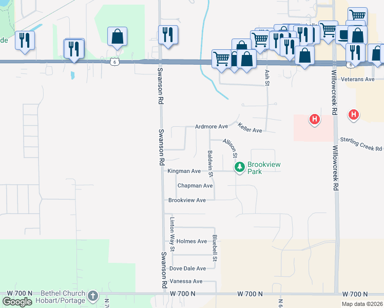 map of restaurants, bars, coffee shops, grocery stores, and more near 3679 Gateman Street in Portage