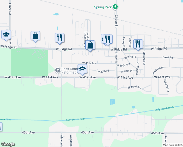 map of restaurants, bars, coffee shops, grocery stores, and more near 4065 Hendricks Street in Gary