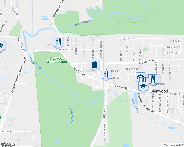 map of restaurants, bars, coffee shops, grocery stores, and more near 38 South Rebecca Street in Glenwood