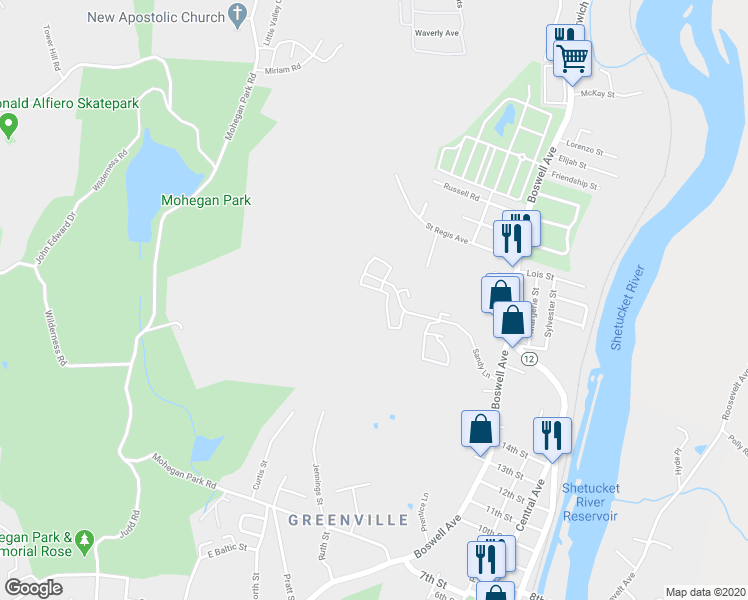 map of restaurants, bars, coffee shops, grocery stores, and more near 91 Sandy Lane in Norwich