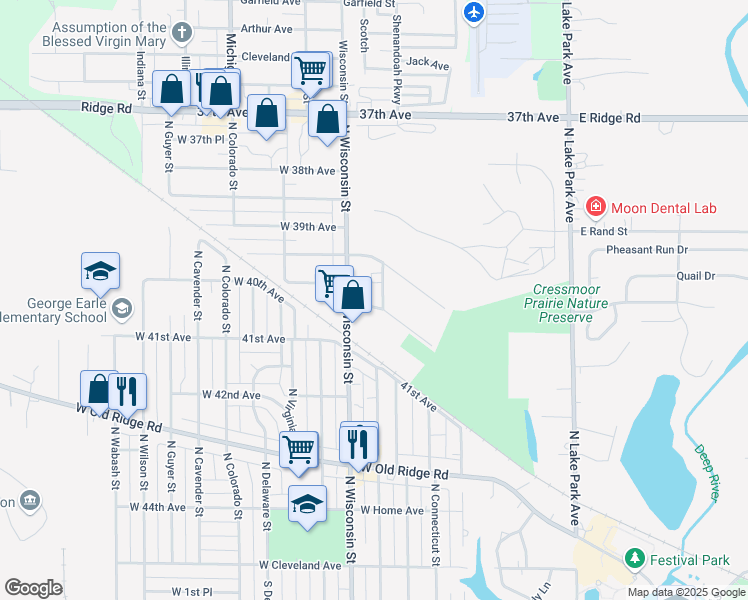 map of restaurants, bars, coffee shops, grocery stores, and more near 504 North Washington Street in Hobart