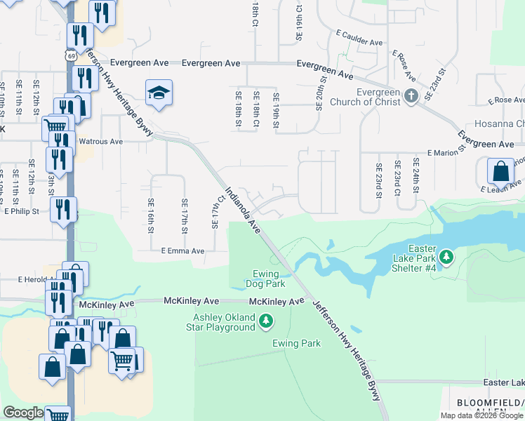 map of restaurants, bars, coffee shops, grocery stores, and more near 1851 Kensington Court in Des Moines