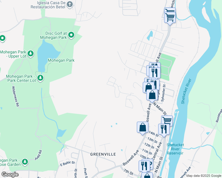 map of restaurants, bars, coffee shops, grocery stores, and more near 91 Sandy Lane in Norwich