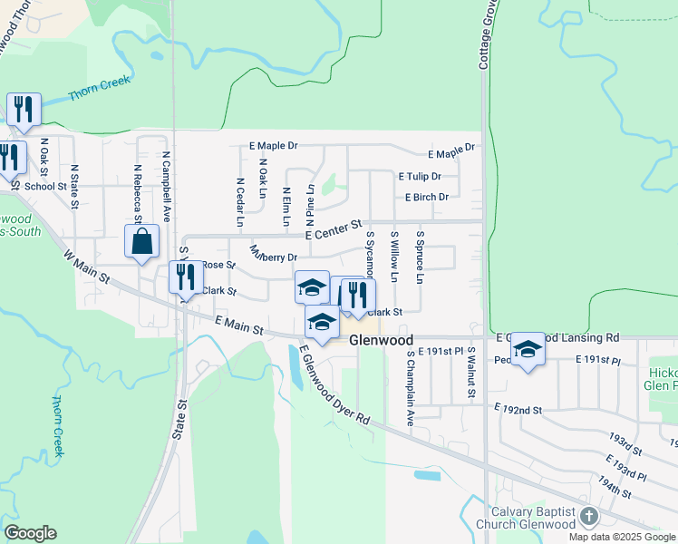 map of restaurants, bars, coffee shops, grocery stores, and more near 35 South Chestnut Court in Glenwood