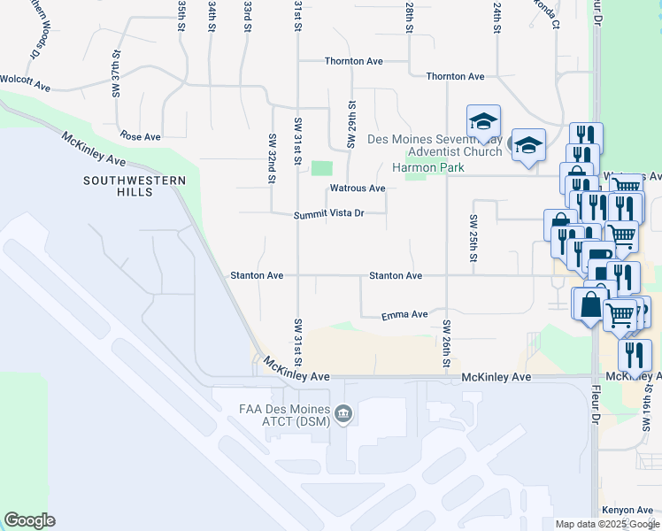 map of restaurants, bars, coffee shops, grocery stores, and more near 4071 Southwest 31st Street in Des Moines