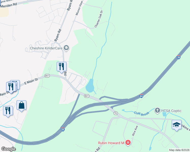 map of restaurants, bars, coffee shops, grocery stores, and more near 50 Hazel Drive in Cheshire