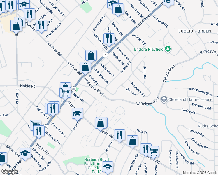 map of restaurants, bars, coffee shops, grocery stores, and more near 1886 Colonnade Road in Cleveland