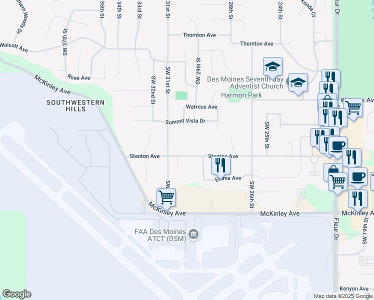 map of restaurants, bars, coffee shops, grocery stores, and more near 4071 Southwest 31st Street in Des Moines
