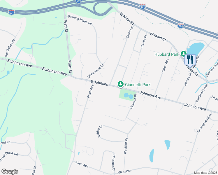 map of restaurants, bars, coffee shops, grocery stores, and more near 628 East Johnson Avenue in Meriden