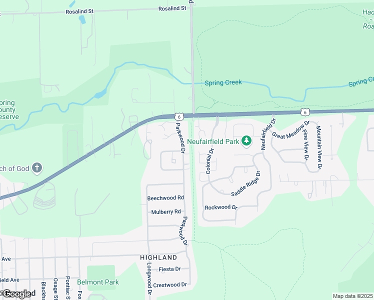 map of restaurants, bars, coffee shops, grocery stores, and more near 1012 Parkwood Drive in Joliet