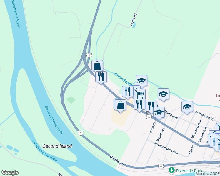 map of restaurants, bars, coffee shops, grocery stores, and more near 206 West Tioga Street in Tunkhannock