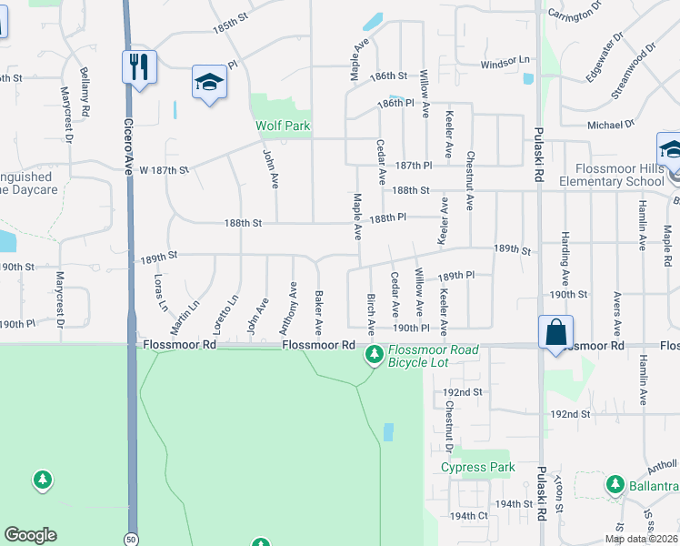 map of restaurants, bars, coffee shops, grocery stores, and more near 4411 189th Street in Country Club Hills