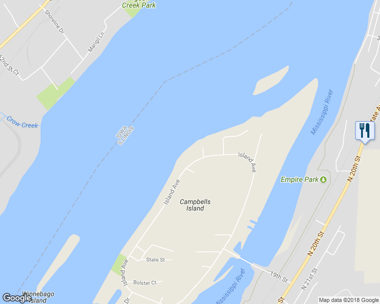 map of restaurants, bars, coffee shops, grocery stores, and more near 254 Island Avenue in East Moline