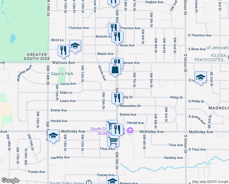 map of restaurants, bars, coffee shops, grocery stores, and more near in Des Moines