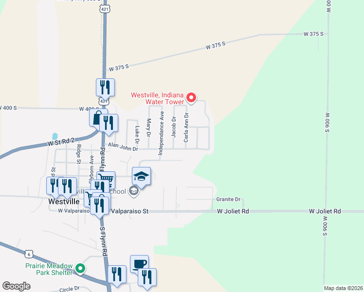 map of restaurants, bars, coffee shops, grocery stores, and more near 600-898 Jacob Dr in Westville