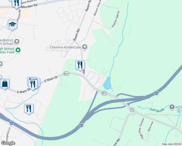 map of restaurants, bars, coffee shops, grocery stores, and more near 56 Mayview Avenue in Cheshire