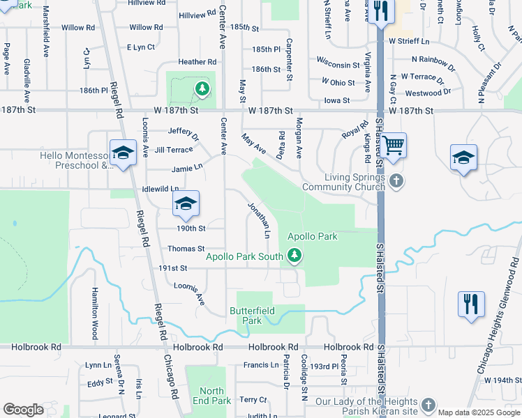 map of restaurants, bars, coffee shops, grocery stores, and more near 18917 Jodi Terrace in Homewood