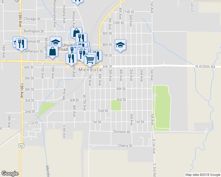 map of restaurants, bars, coffee shops, grocery stores, and more near 500 4th Street in Mendota