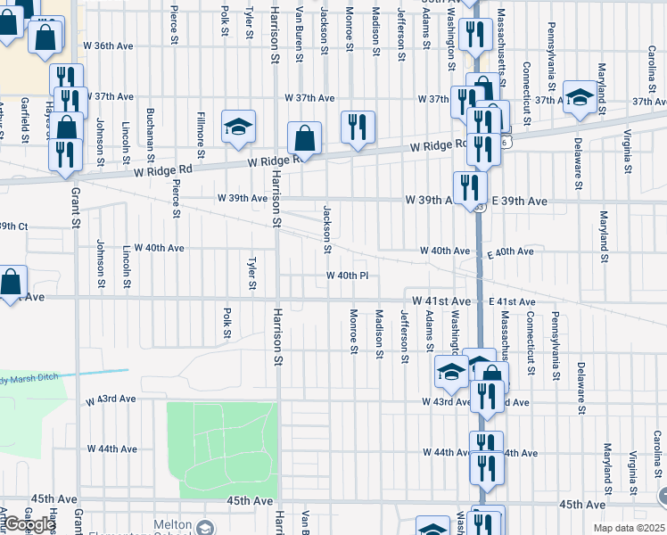 map of restaurants, bars, coffee shops, grocery stores, and more near 4029 Jackson Street in Gary