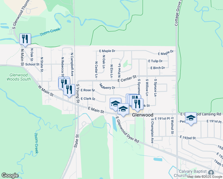 map of restaurants, bars, coffee shops, grocery stores, and more near 208 Mulberry Drive in Glenwood