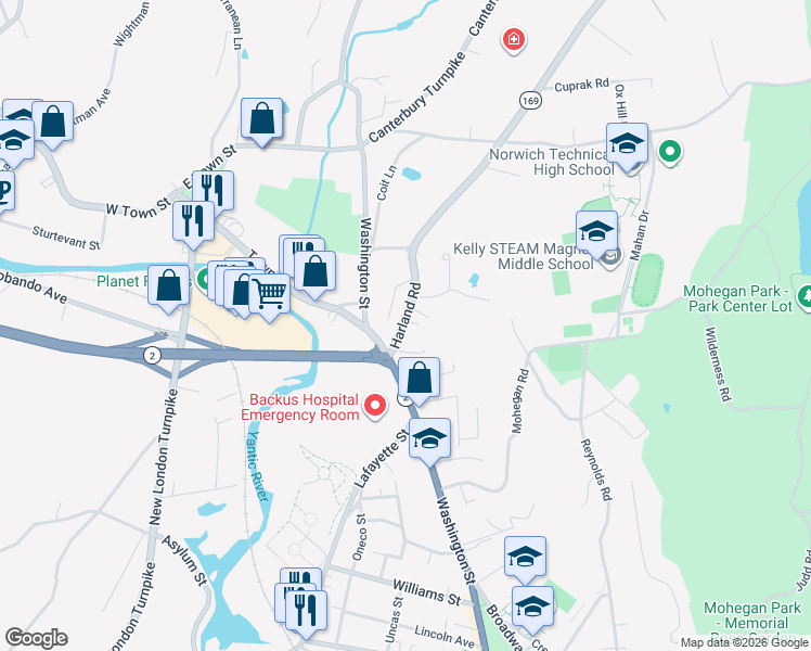 map of restaurants, bars, coffee shops, grocery stores, and more near 14 Harland Road in Norwich