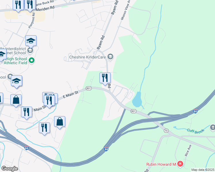 map of restaurants, bars, coffee shops, grocery stores, and more near 1425 Byam Road in Cheshire