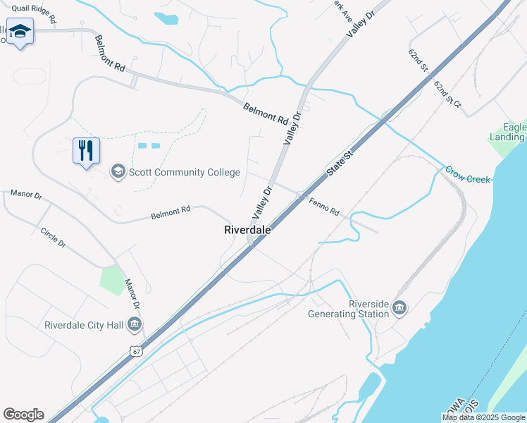 map of restaurants, bars, coffee shops, grocery stores, and more near Valley Drive in Riverdale