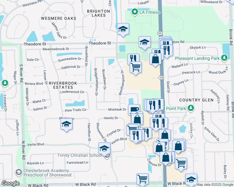 map of restaurants, bars, coffee shops, grocery stores, and more near 5117 Freeport Court in Plainfield