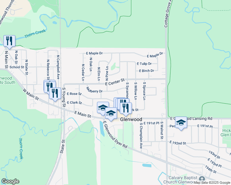 map of restaurants, bars, coffee shops, grocery stores, and more near 304 Mulberry Drive in Glenwood