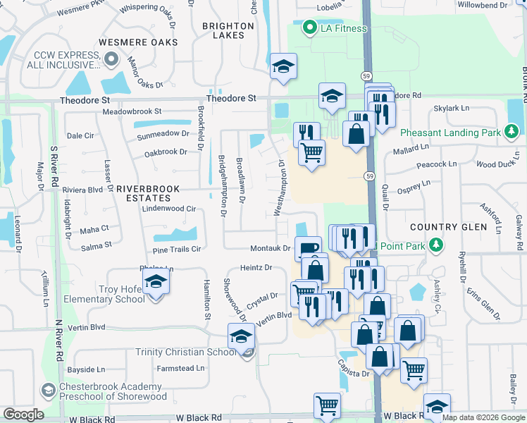 map of restaurants, bars, coffee shops, grocery stores, and more near 5117 Freeport Court in Plainfield