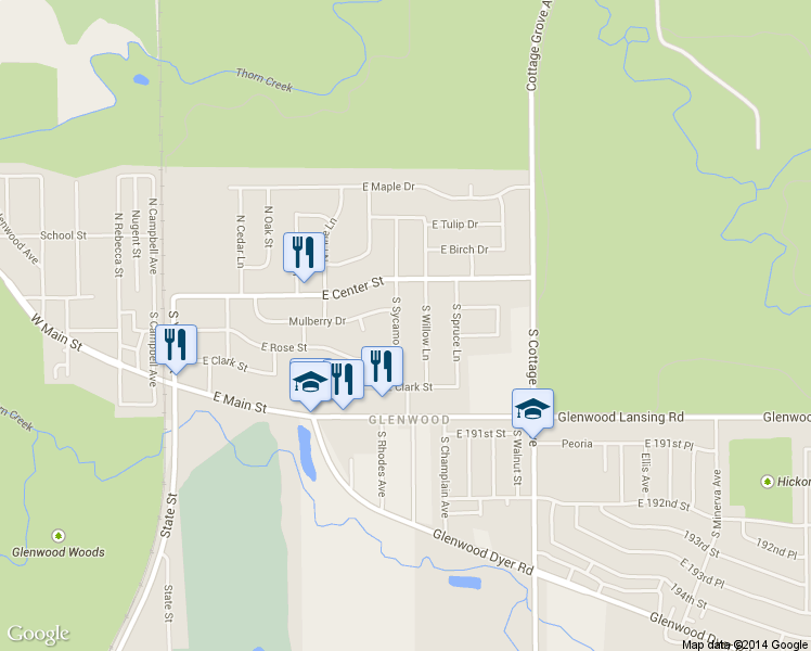 map of restaurants, bars, coffee shops, grocery stores, and more near 35 South Sycamore Lane in Glenwood