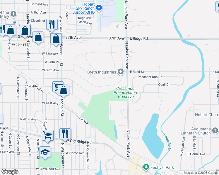 map of restaurants, bars, coffee shops, grocery stores, and more near 600 North Ash Street in Hobart