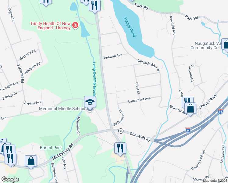 map of restaurants, bars, coffee shops, grocery stores, and more near 165 Richardson Drive in Middlebury