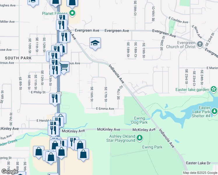 map of restaurants, bars, coffee shops, grocery stores, and more near 4285 Southeast 17th Street in Des Moines