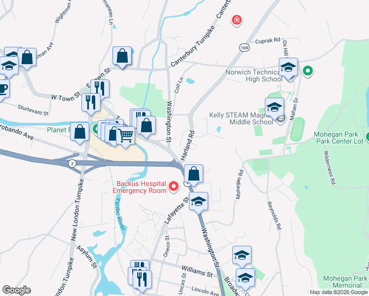 map of restaurants, bars, coffee shops, grocery stores, and more near 14 Harland Road in Norwich