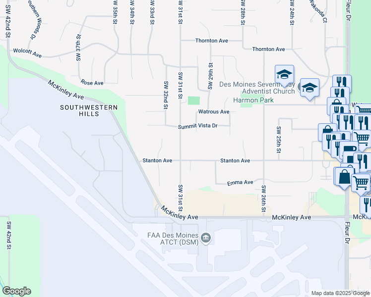 map of restaurants, bars, coffee shops, grocery stores, and more near 4071 Southwest 31st Street in Des Moines