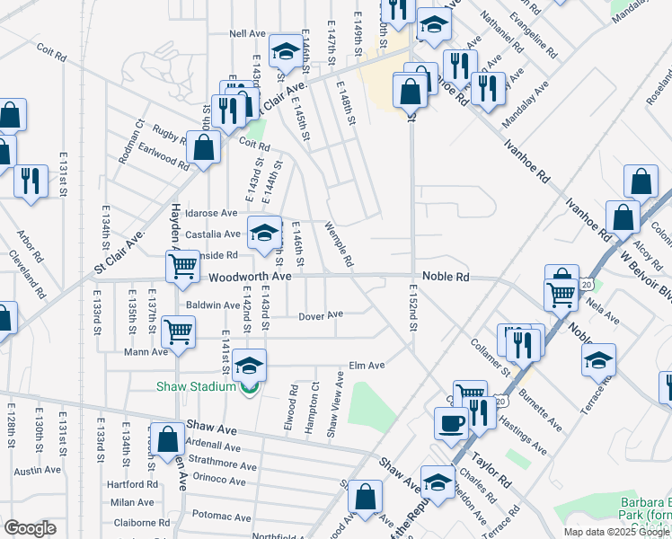 map of restaurants, bars, coffee shops, grocery stores, and more near 14767 Coit Road in Cleveland