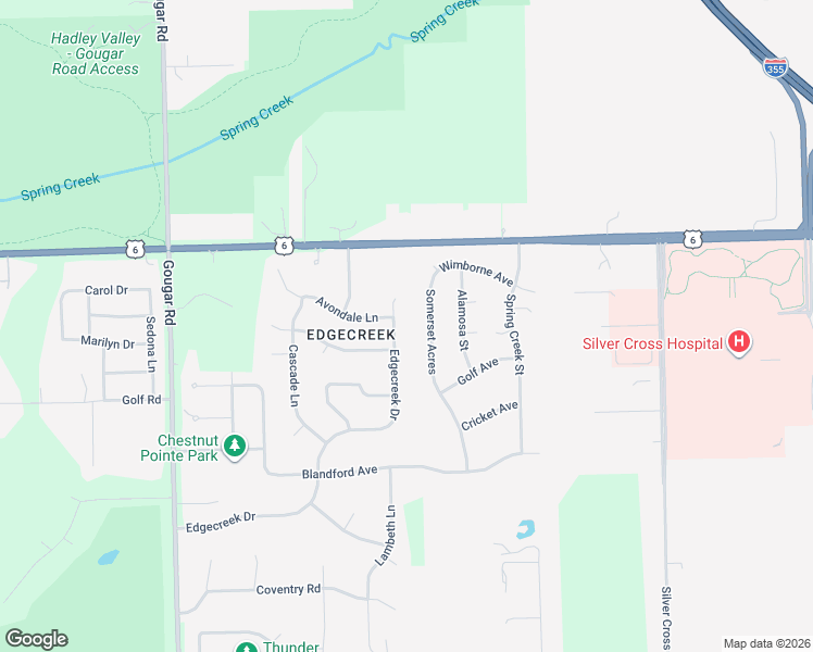 map of restaurants, bars, coffee shops, grocery stores, and more near 3506 Edgecreek Drive in New Lenox