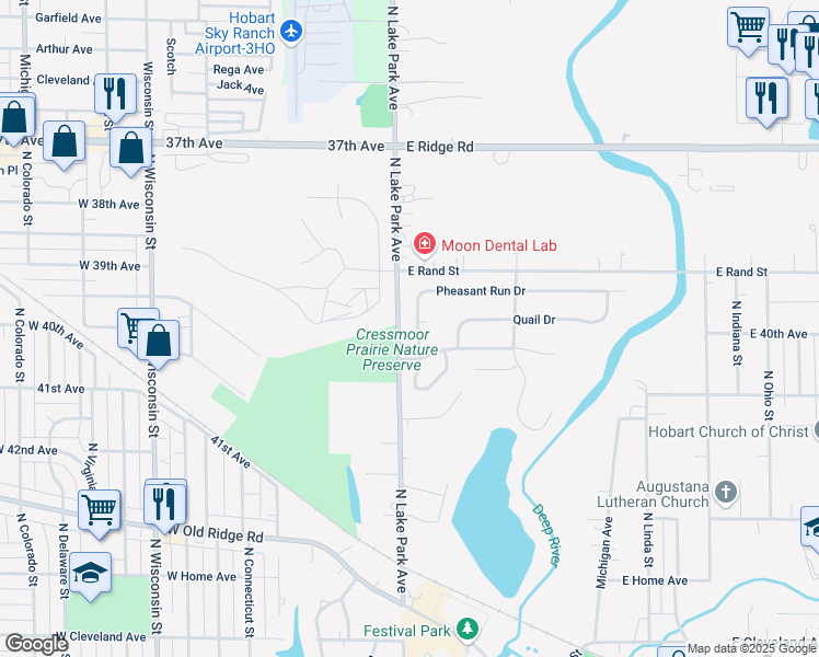 map of restaurants, bars, coffee shops, grocery stores, and more near 500 Pheasant Run Drive in Hobart