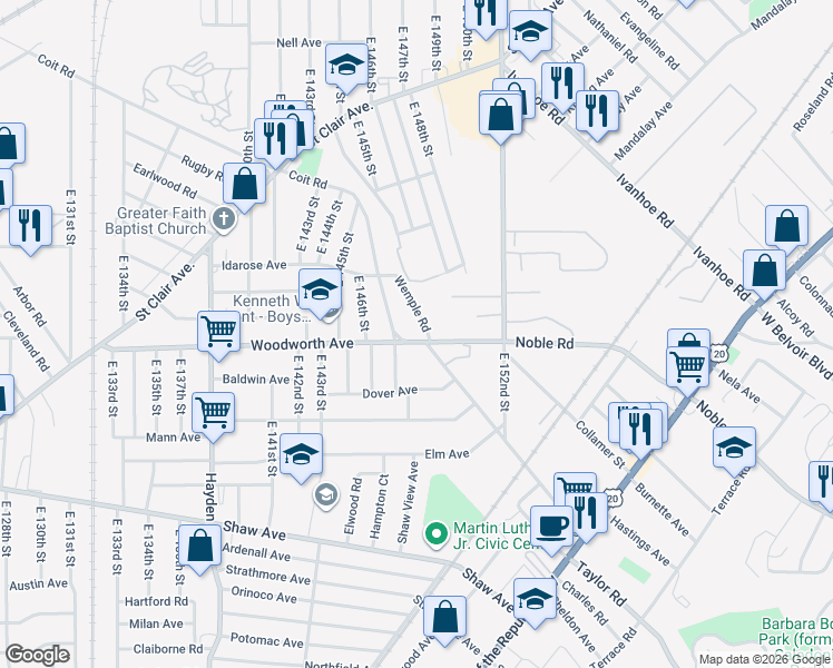 map of restaurants, bars, coffee shops, grocery stores, and more near 14767 Coit Road in Cleveland