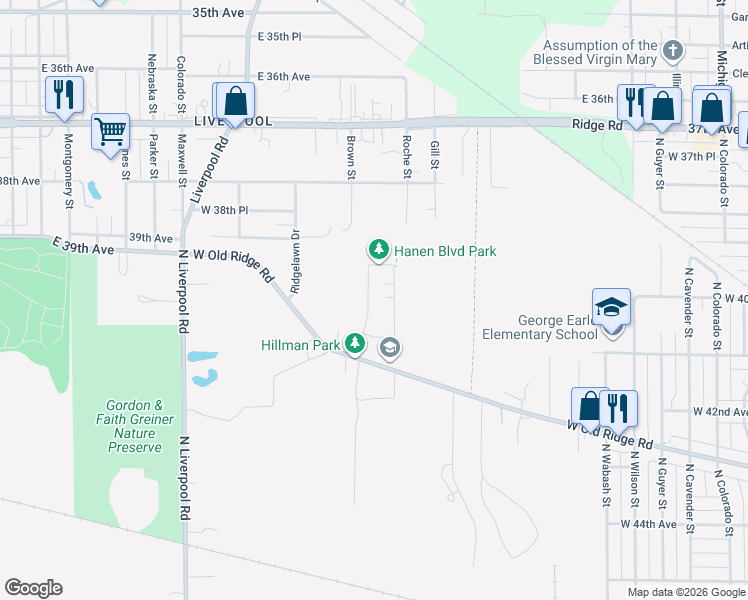 map of restaurants, bars, coffee shops, grocery stores, and more near 487 West Hansen Boulevard in Hobart
